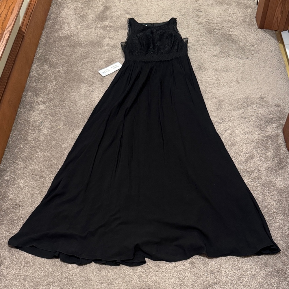 Azazie Amber Formal Gown SIZE 6 Black Lace Chiffon Bridesmaid Maxi Dress NWT